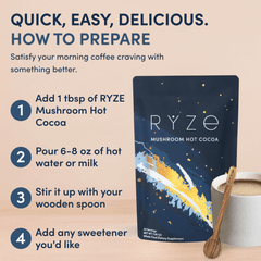 RYZE Mushroom Hot Cocoa — Organic Instant Cocoa with L-Theanine & Melatonin, 20 Servings N9