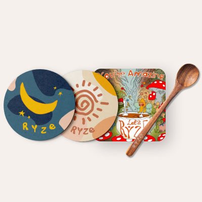 Coasters + Mushroom Magnet + Acacia Spoon G1