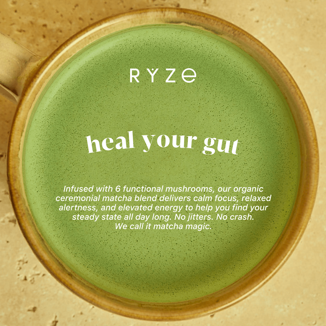 RYZE Mushroom Matcha - with 6 Organic Adaptogenic Mushrooms Grown In USA and Ceremonial-Grade Japanese Matcha H0