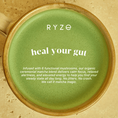 RYZE Mushroom Matcha - with 6 Organic Adaptogenic Mushrooms Grown In USA and Ceremonial-Grade Japanese Matcha H0
